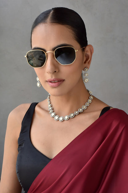 Polki Round Unit Embellished Necklace Set 