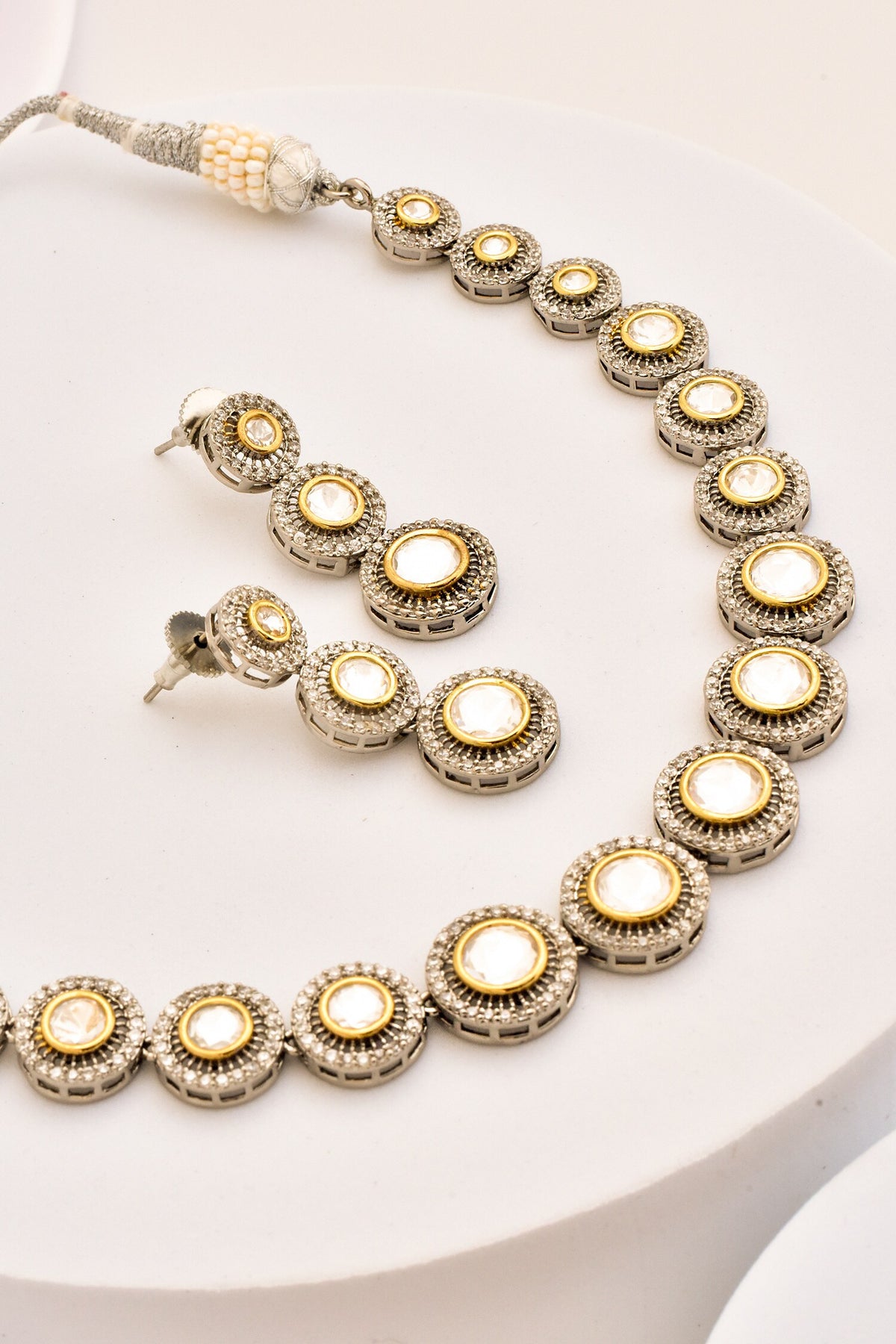 Polki Round Unit Embellished Necklace Set 