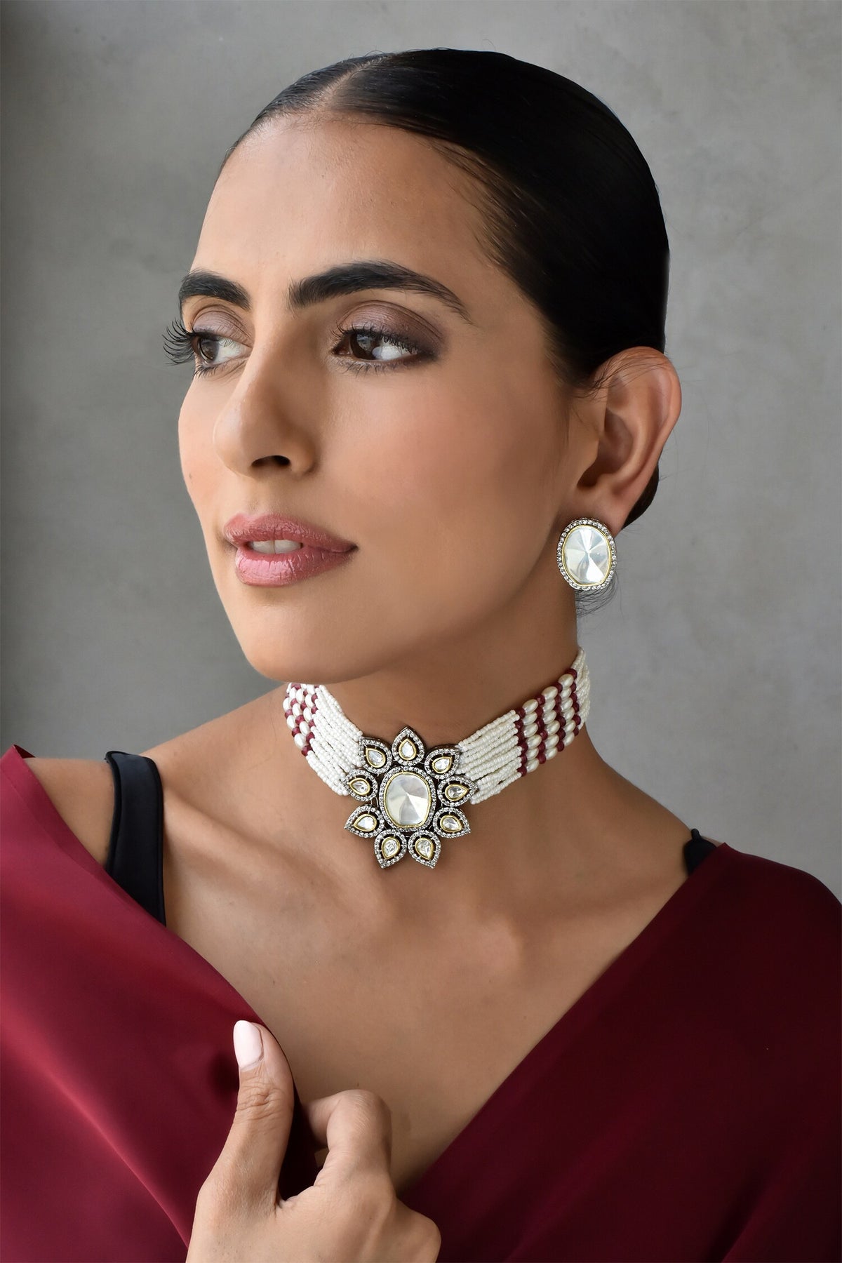 Polki Embellished Multistrand Necklace Set 