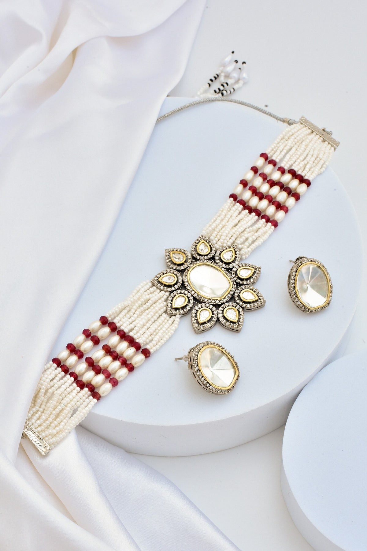Polki Embellished Multistrand Necklace Set 