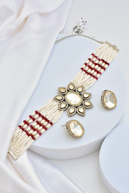 Polki Embellished Multistrand Necklace Set 