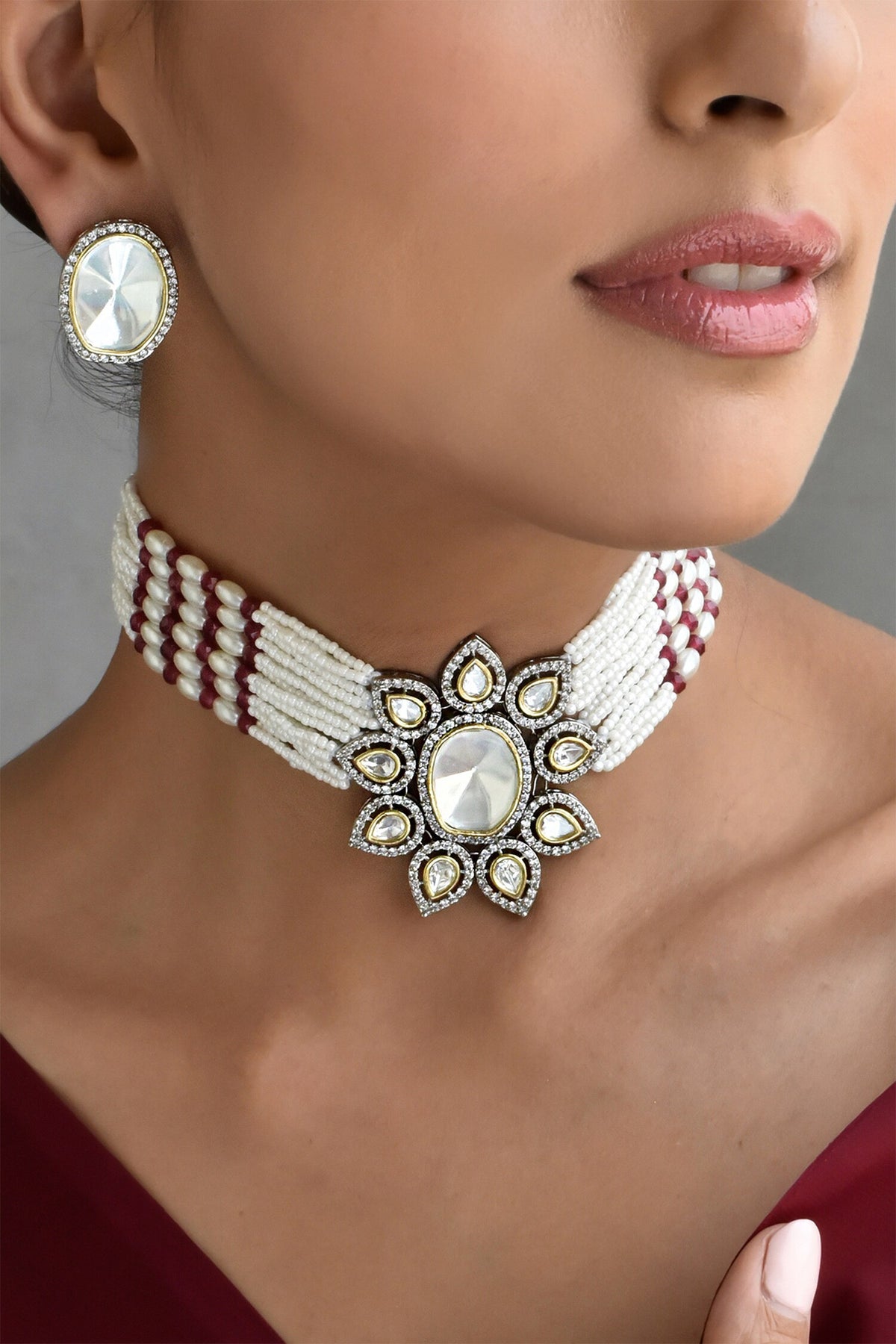Polki Embellished Multistrand Necklace Set 