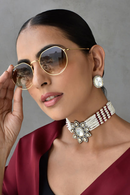 Polki Embellished Multistrand Necklace Set 