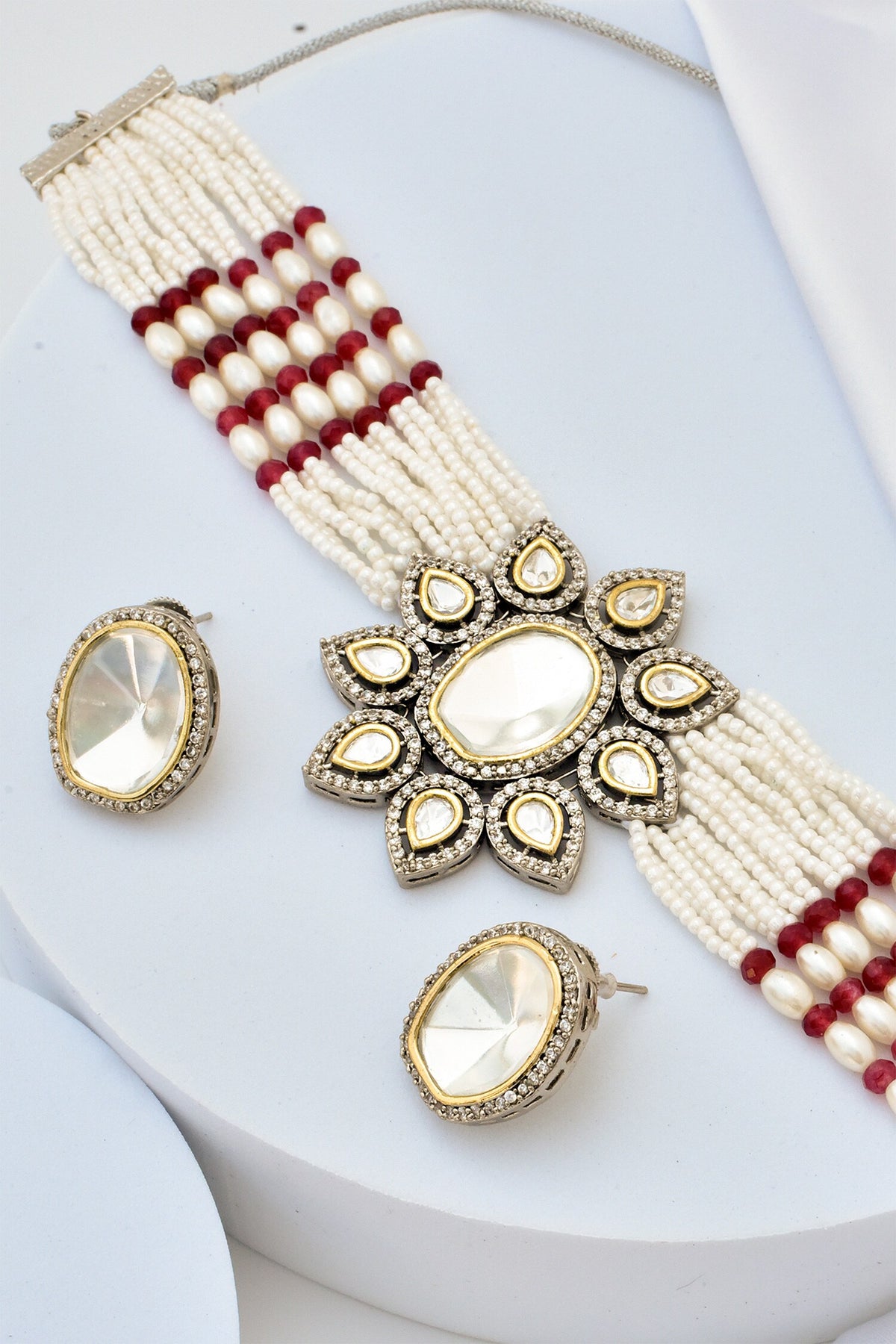 Polki Embellished Multistrand Necklace Set 