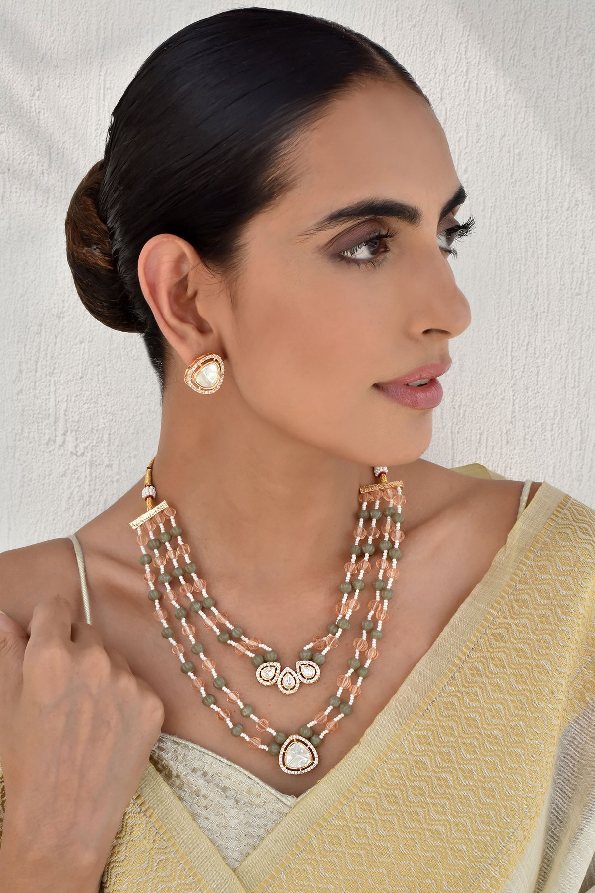 Polki Embellished Layered Necklace Set 
