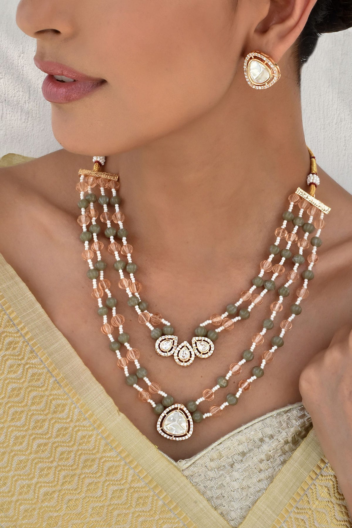 Polki Embellished Layered Necklace Set 