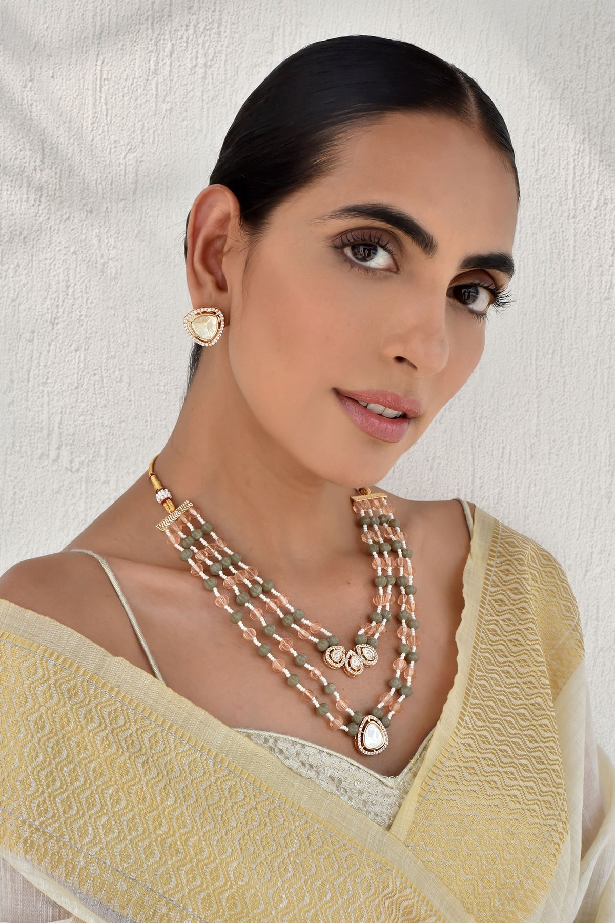 Polki Embellished Layered Necklace Set 