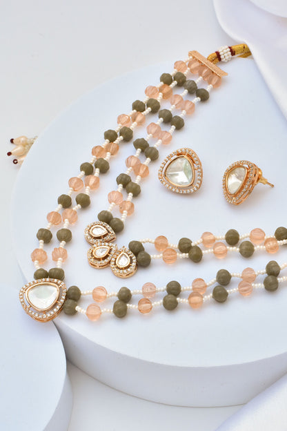 Polki Embellished Layered Necklace Set 