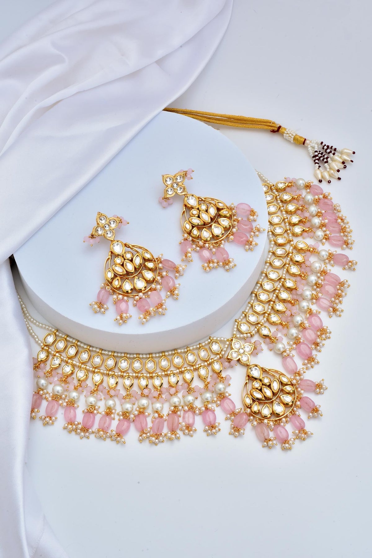 Kundan Embellished Bead Drop Necklace Set 