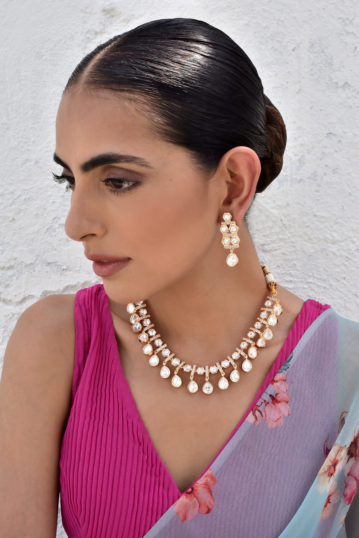 Tear Drop Polki Embellished Necklace Set 