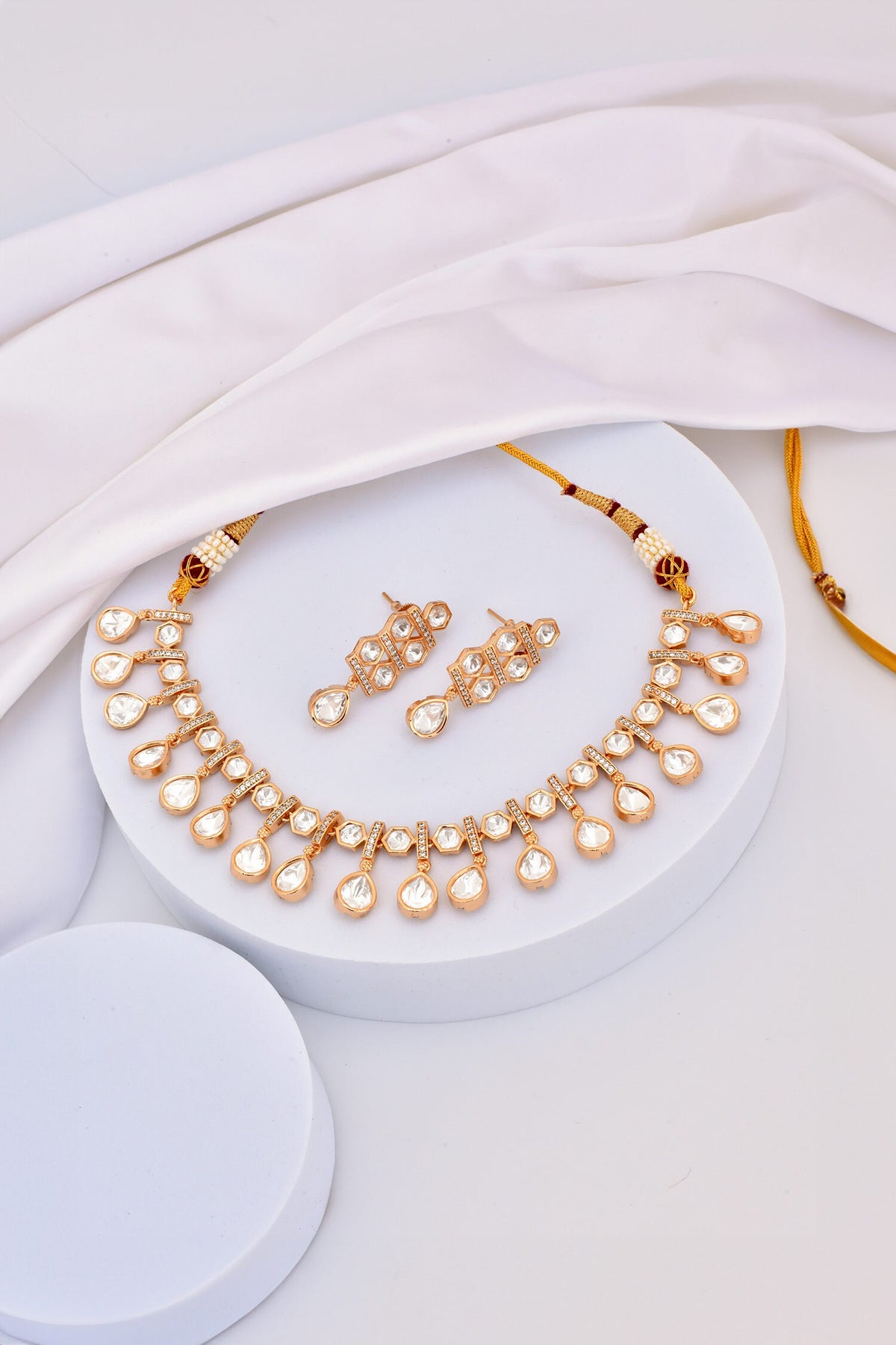 Tear Drop Polki Embellished Necklace Set 