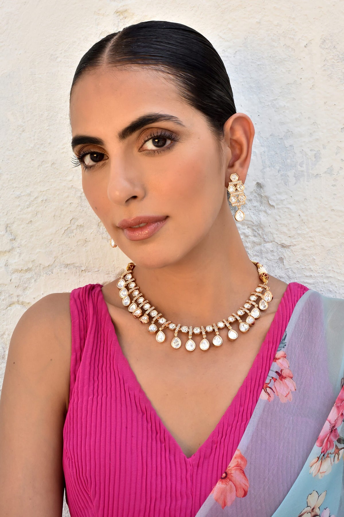 Tear Drop Polki Embellished Necklace Set 