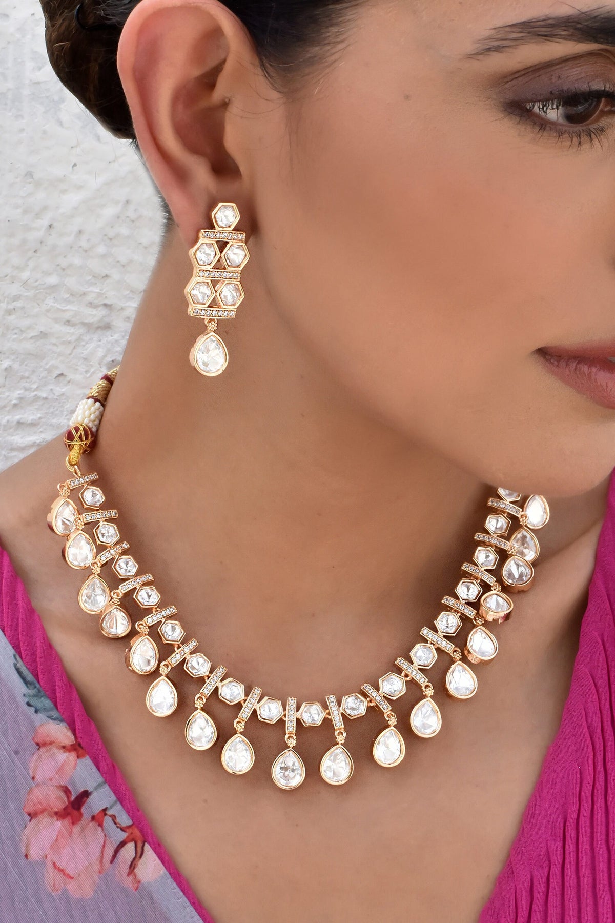 Tear Drop Polki Embellished Necklace Set 