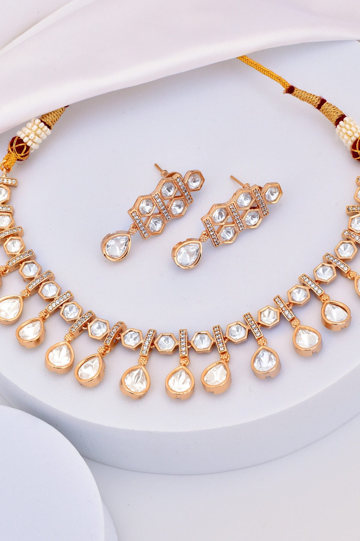 Tear Drop Polki Embellished Necklace Set 