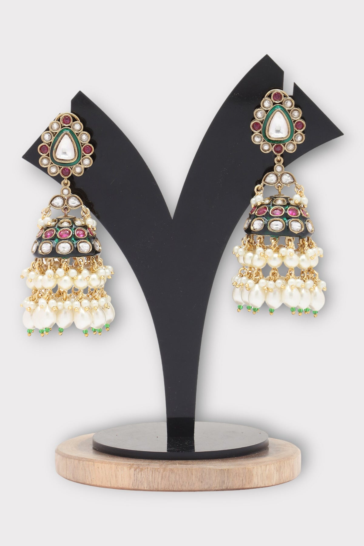 Cultured Kundan Studded Tasselled Jhumkas 