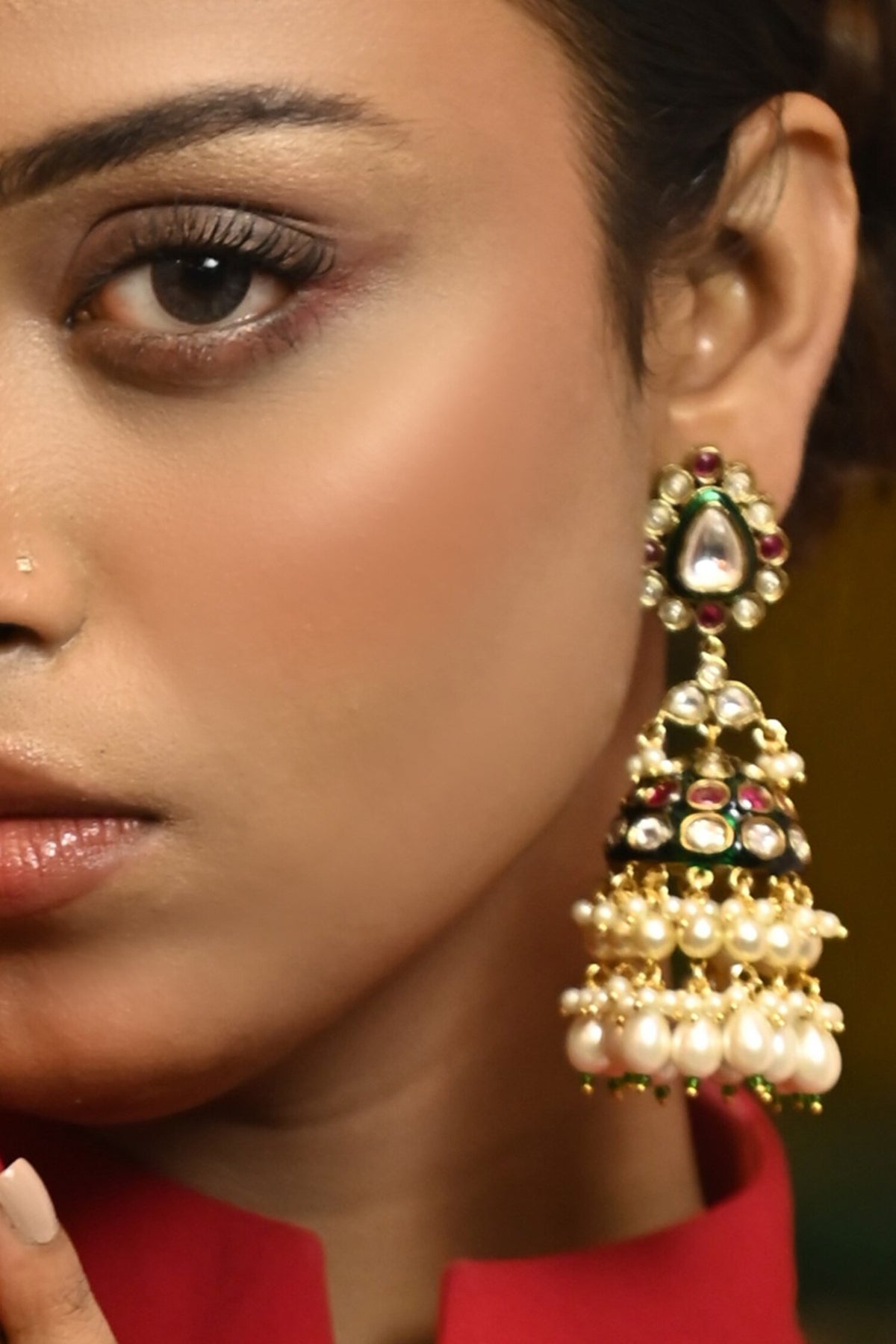 Cultured Kundan Studded Tasselled Jhumkas 