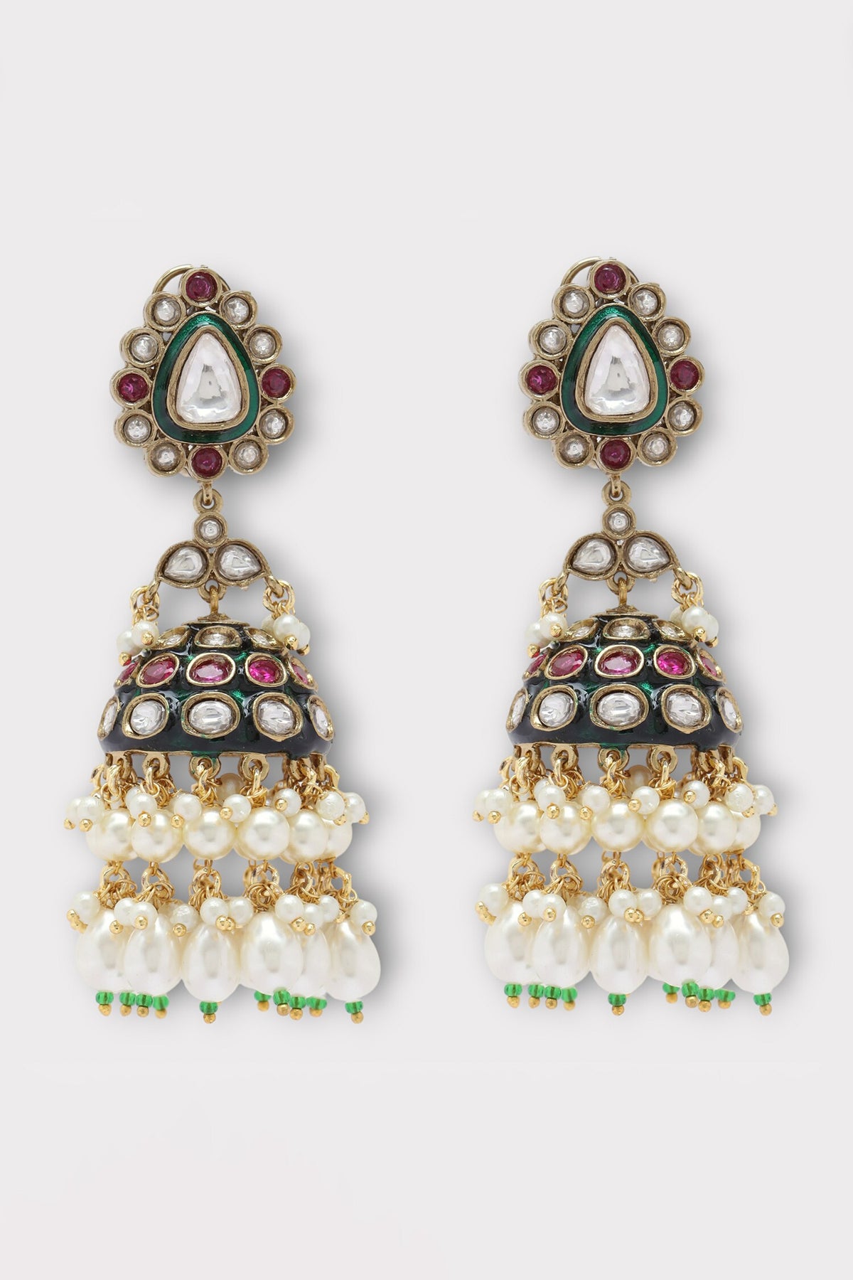 Cultured Kundan Studded Tasselled Jhumkas 