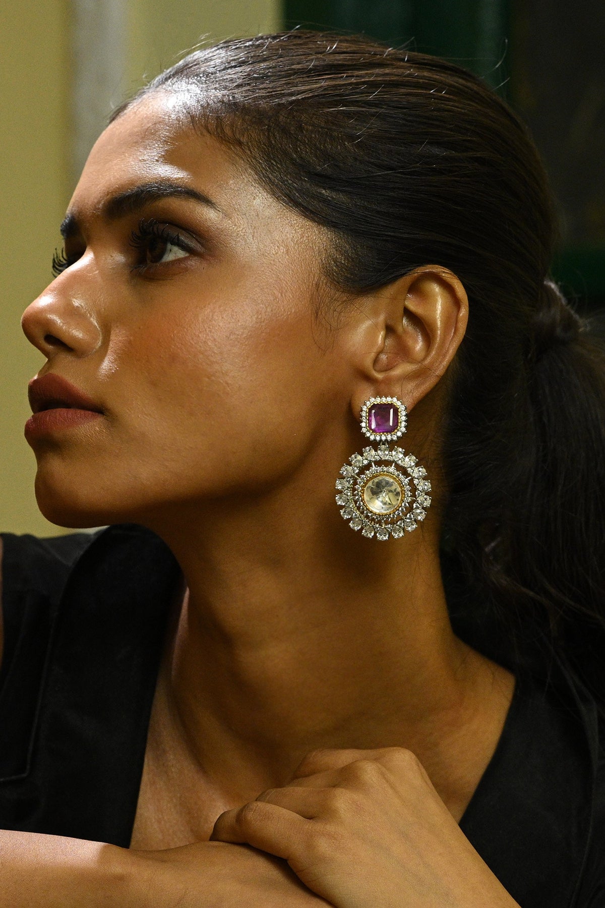 Intense Polki Studded Floral Earrings 