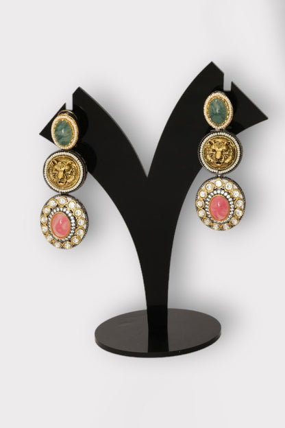 lLioness Carved Stone Studded Earrings 