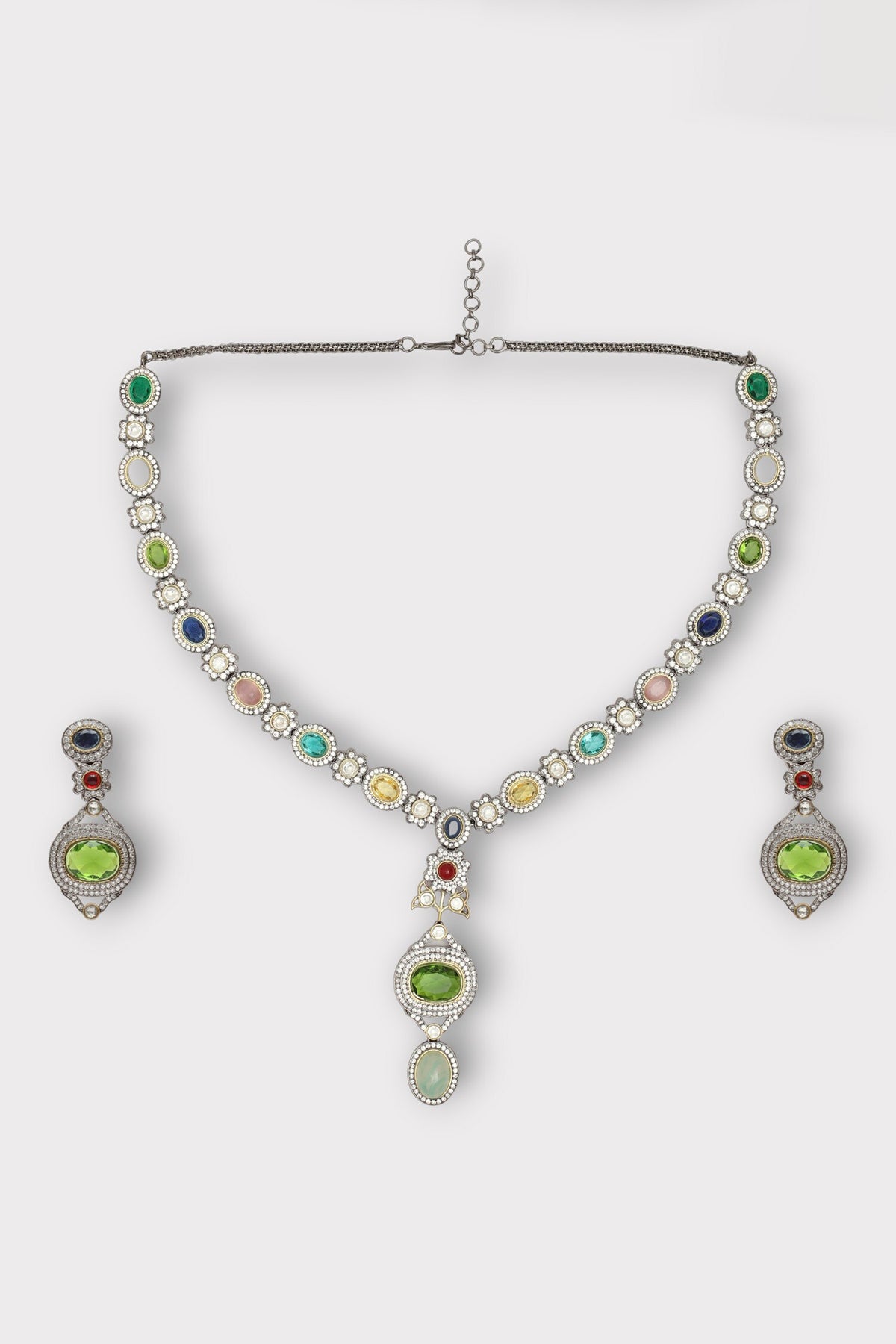 Evoke Floral Stone Studded Long Necklace Set 