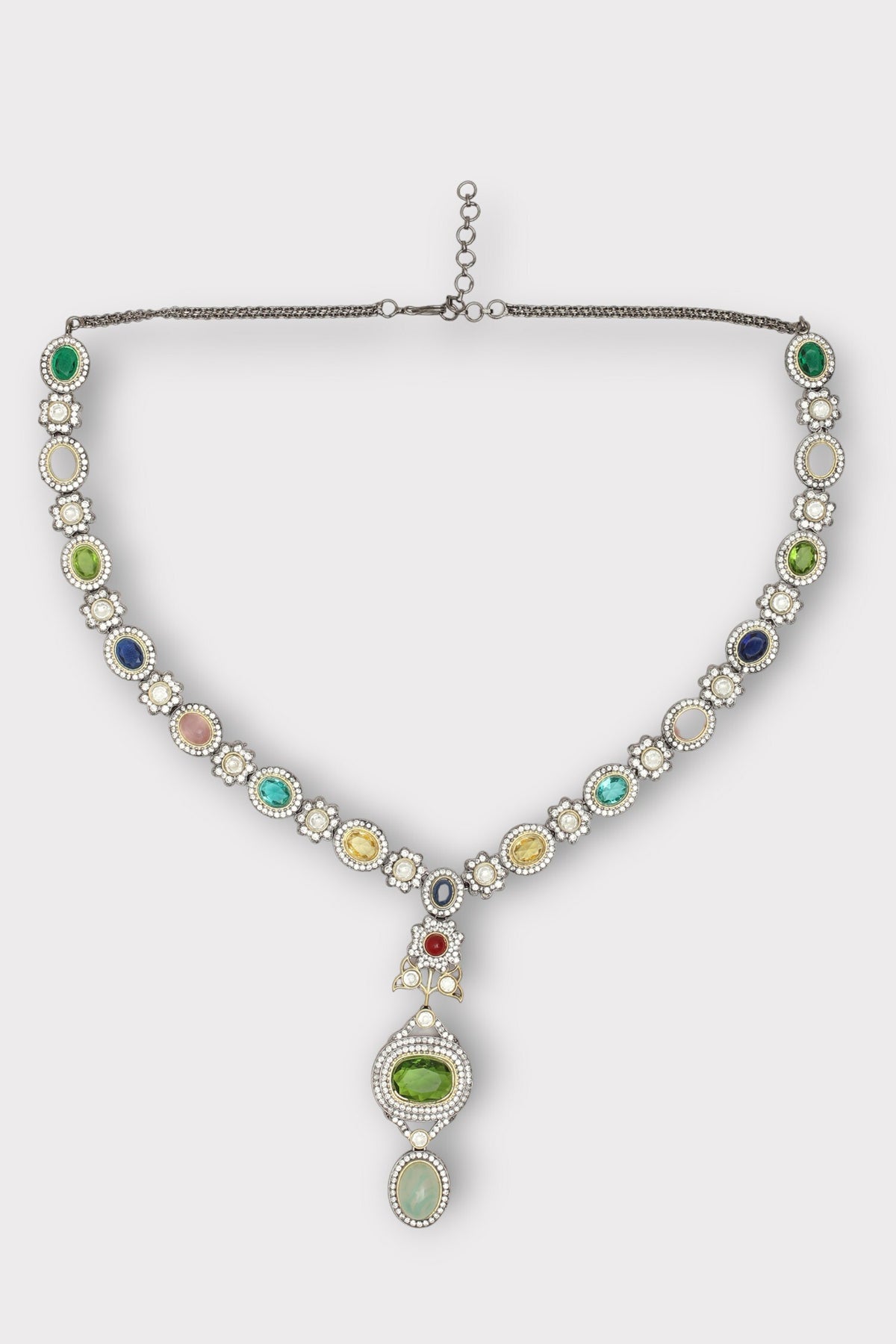 Evoke Floral Stone Studded Long Necklace Set 