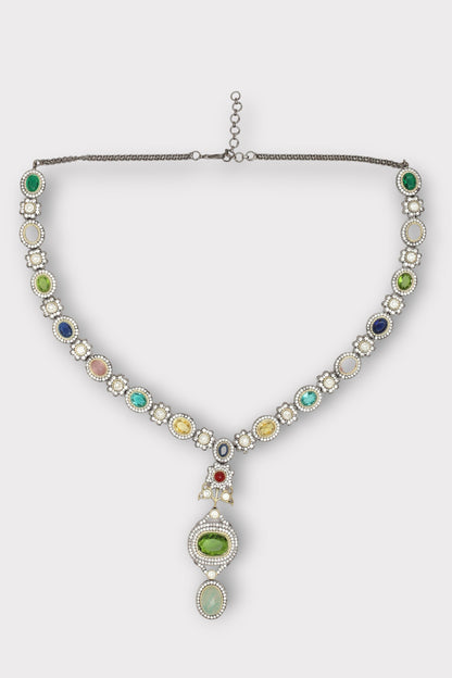 Evoke Floral Stone Studded Long Necklace Set 
