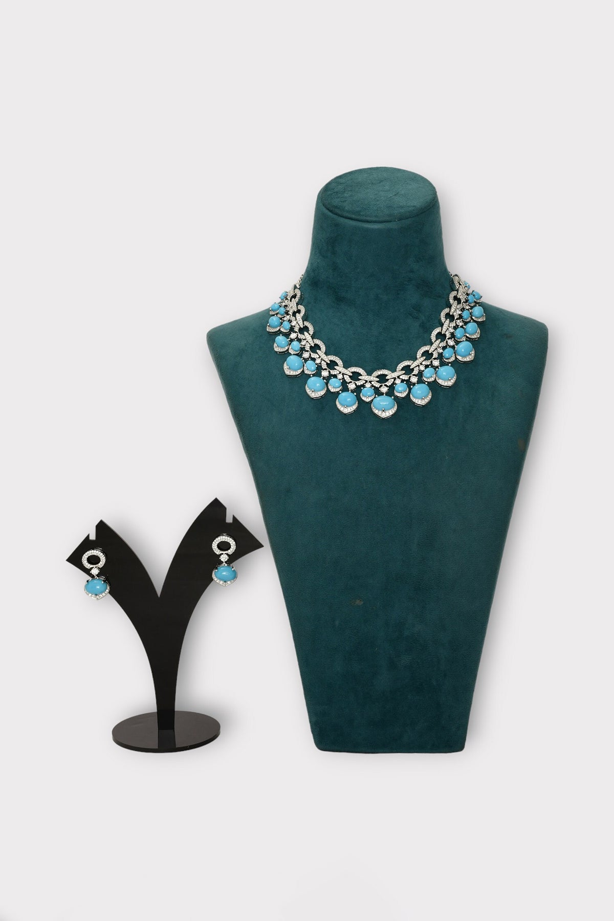 Diamond Stone Studded Interlinked Necklace Set 