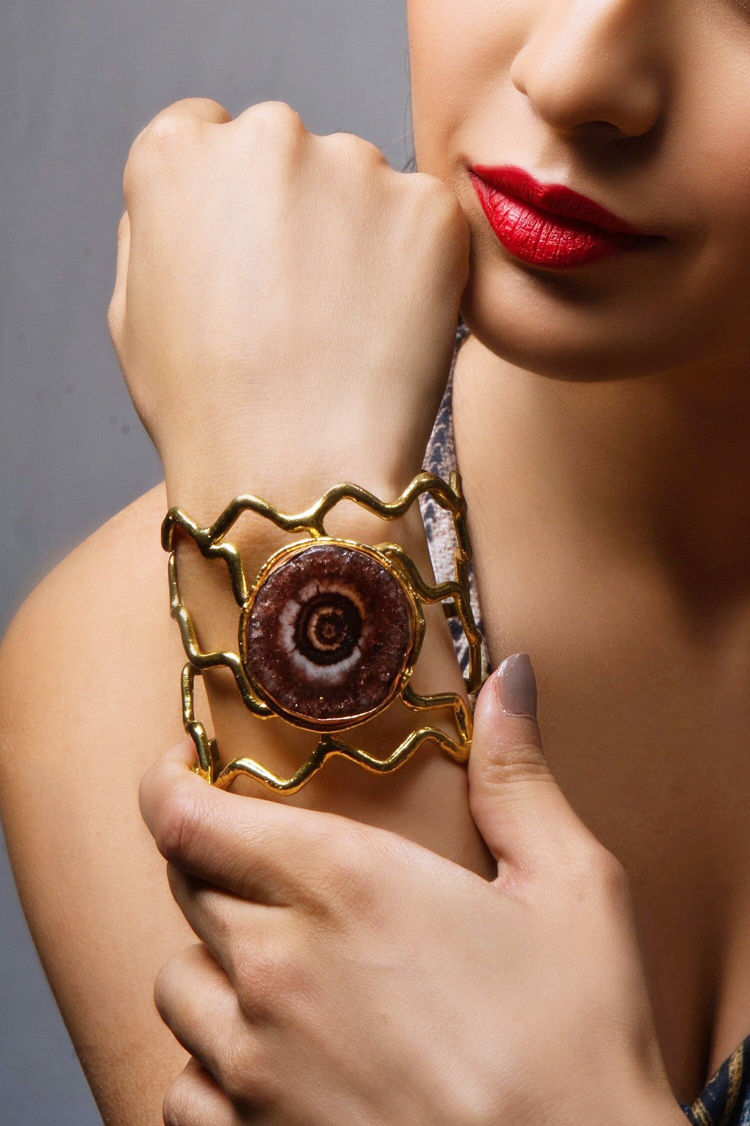 Radiant Agate Stone Embellished Cuff 