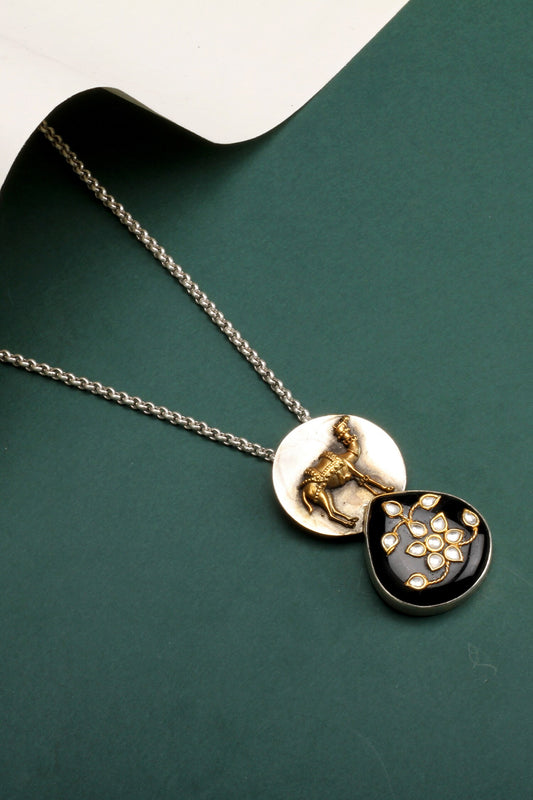 Shaya Camel Motif & Bloom Pendant Chain Necklace 