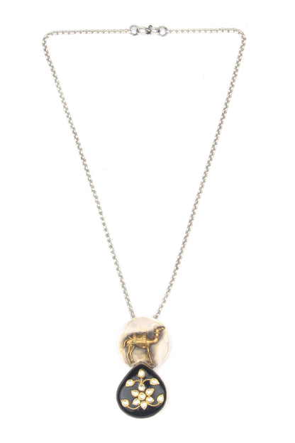 Shaya Camel Motif & Bloom Pendant Chain Necklace 