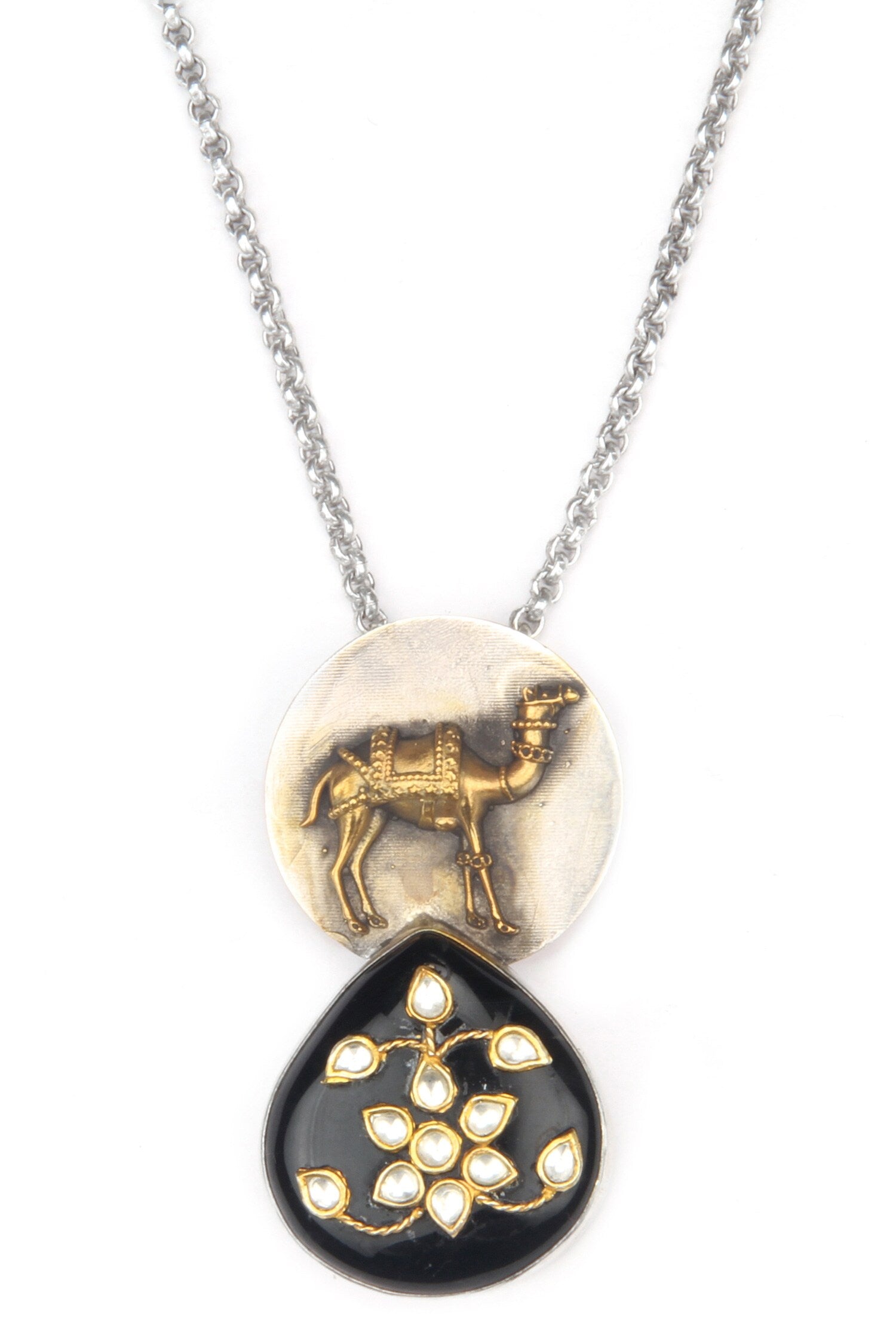 Shaya Camel Motif & Bloom Pendant Chain Necklace 