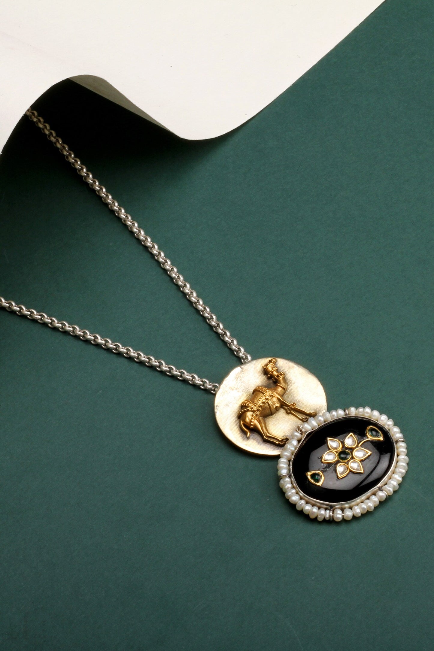 Aashi Camel Motif Carved Pendant Necklace 