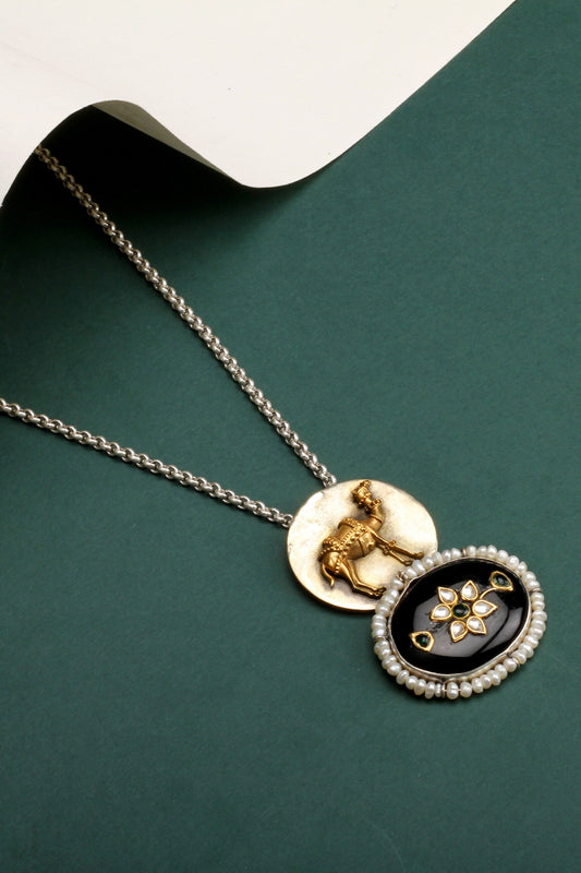 Aashi Camel Motif Carved Pendant Necklace 