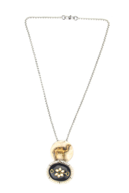 Aashi Camel Motif Carved Pendant Necklace 