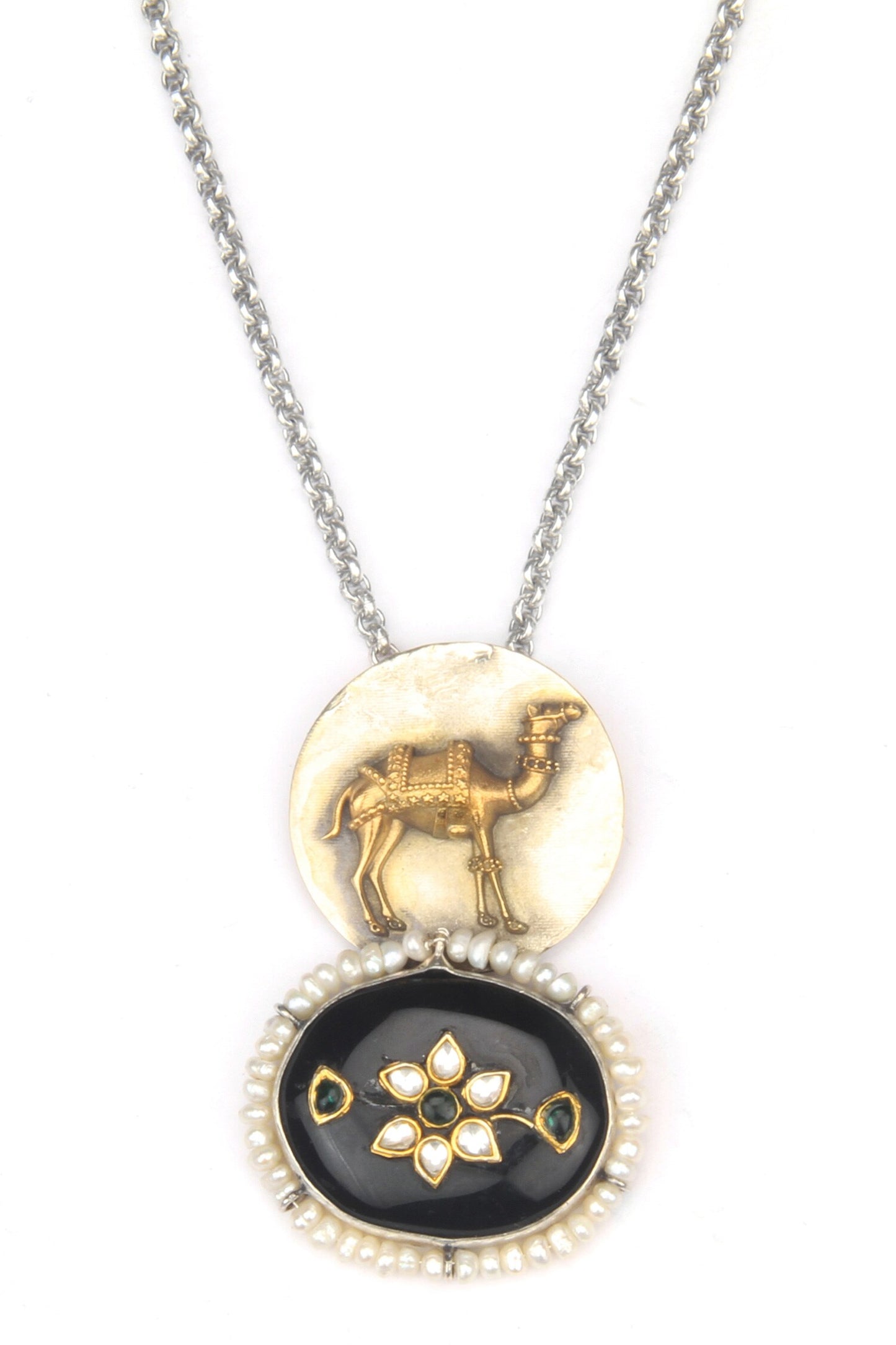 Aashi Camel Motif Carved Pendant Necklace 
