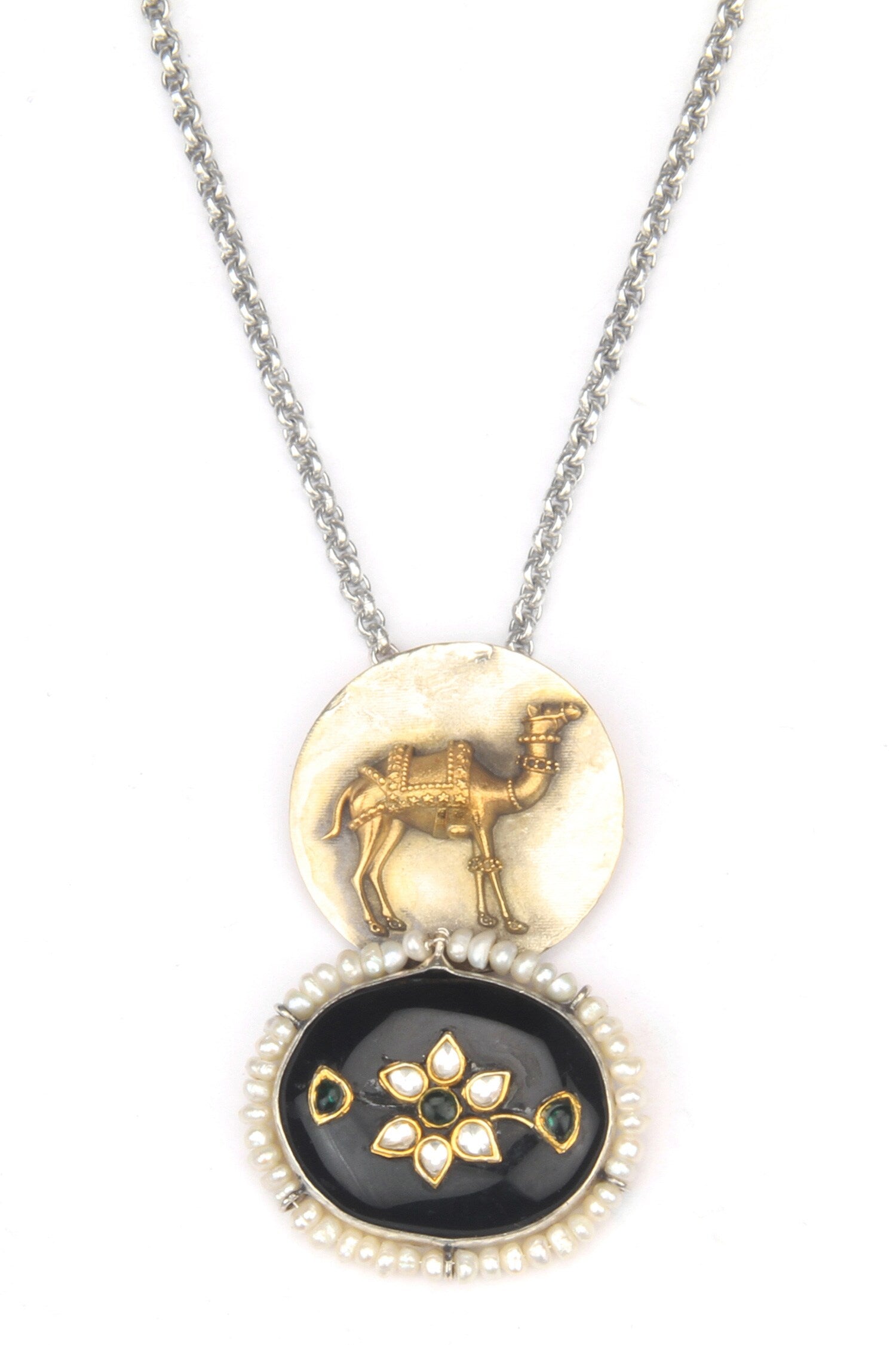 Aashi Camel Motif Carved Pendant Necklace 