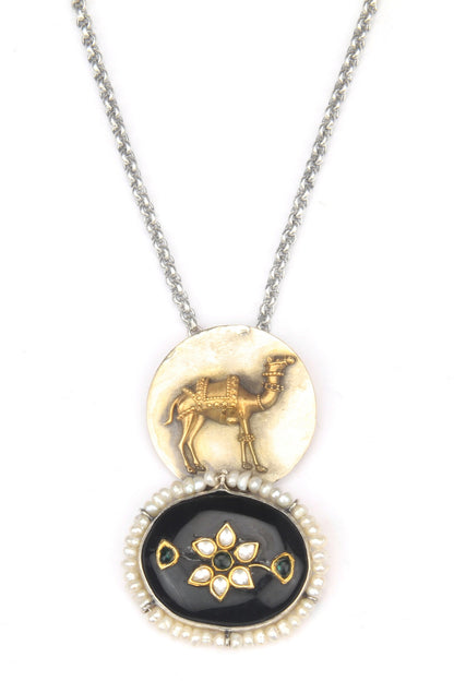 Aashi Camel Motif Carved Pendant Necklace 