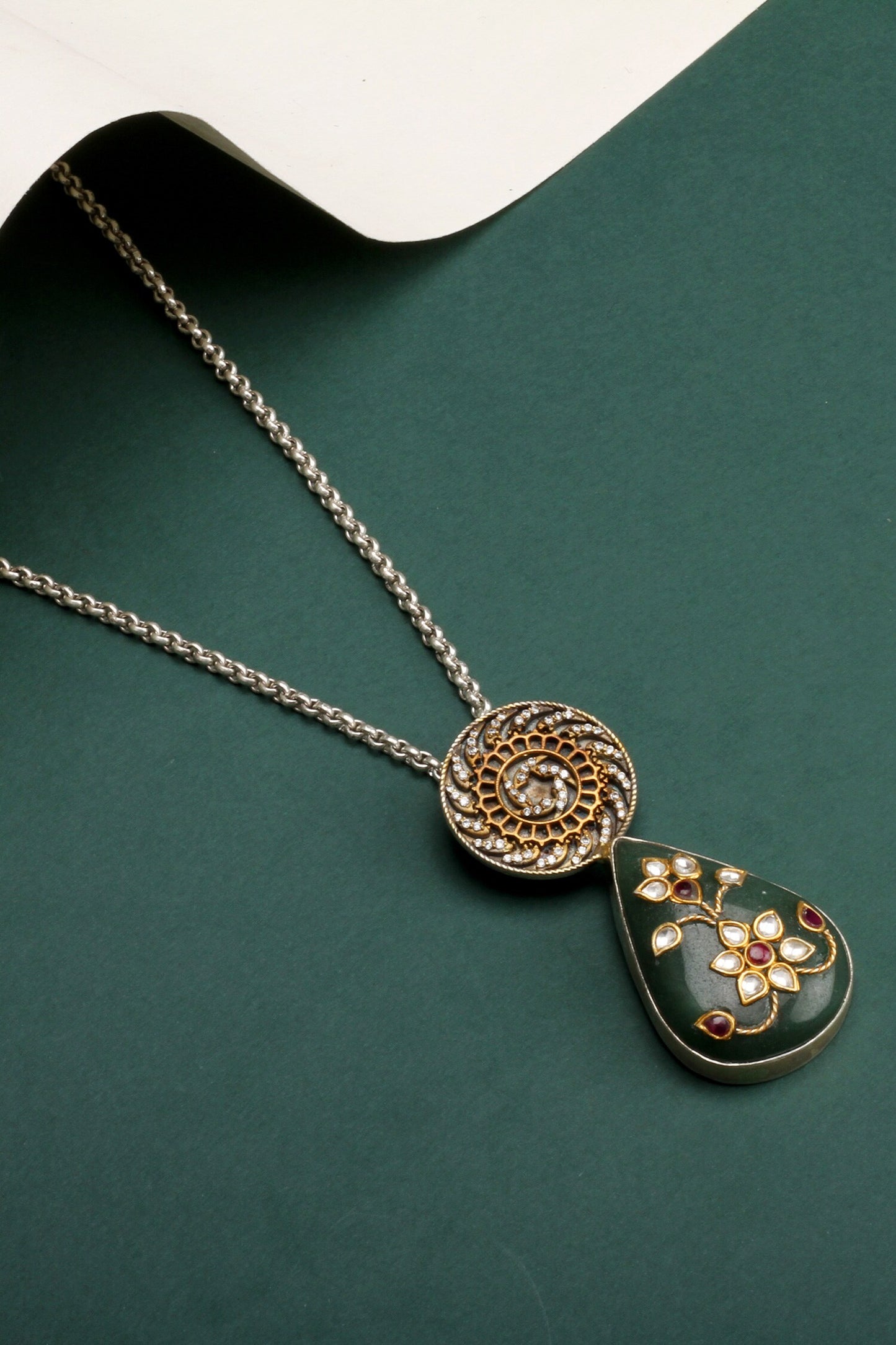Aloki Kundan Embellished Teardrop Pendant Necklace 