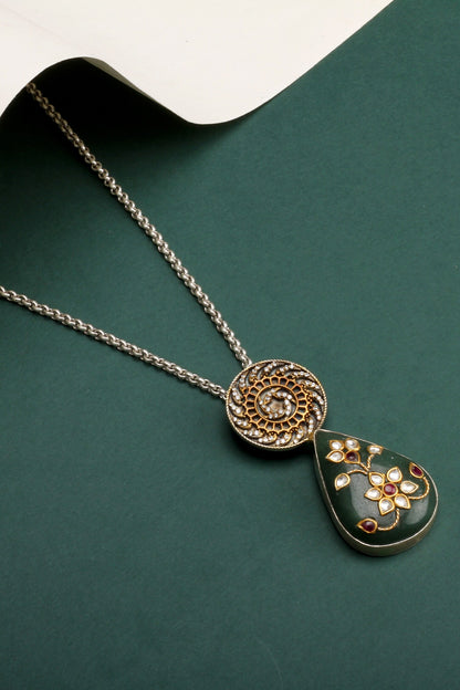 Aloki Kundan Embellished Teardrop Pendant Necklace 