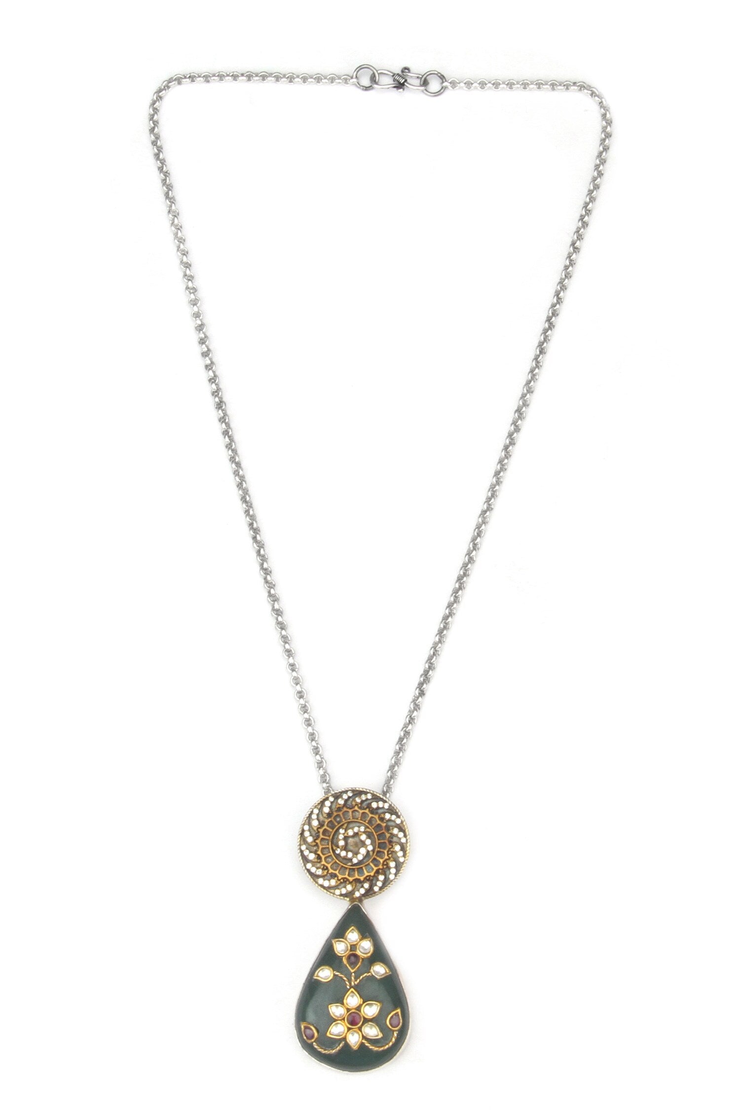 Aloki Kundan Embellished Teardrop Pendant Necklace 