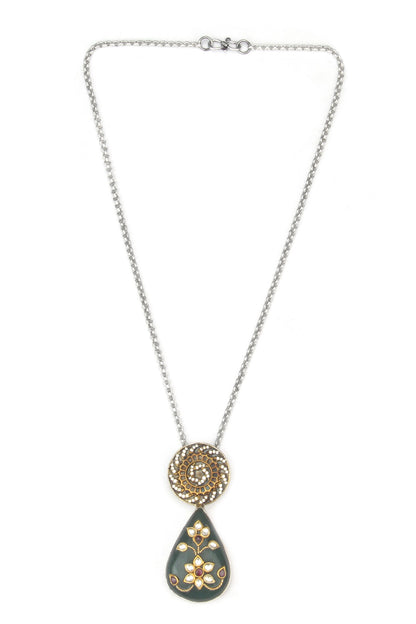 Aloki Kundan Embellished Teardrop Pendant Necklace 