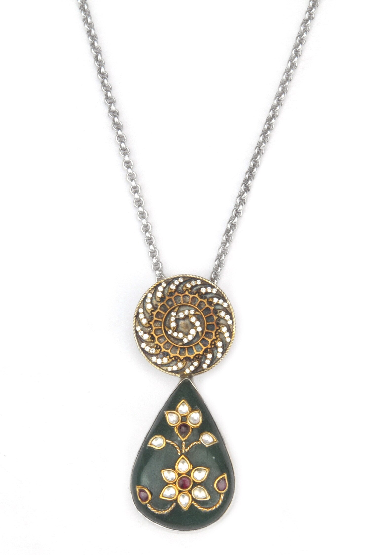 Aloki Kundan Embellished Teardrop Pendant Necklace 