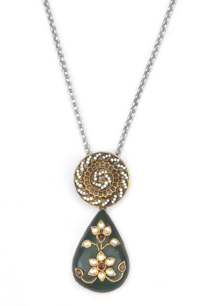 Aloki Kundan Embellished Teardrop Pendant Necklace 