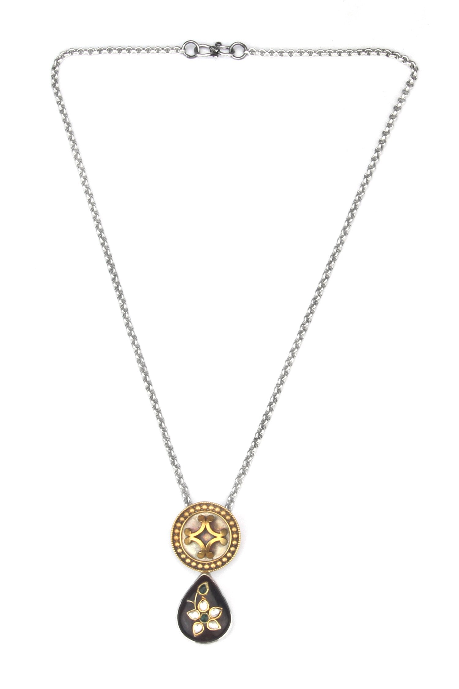 Amithi Labradorite & Kundan Embellished Pendant Necklace 