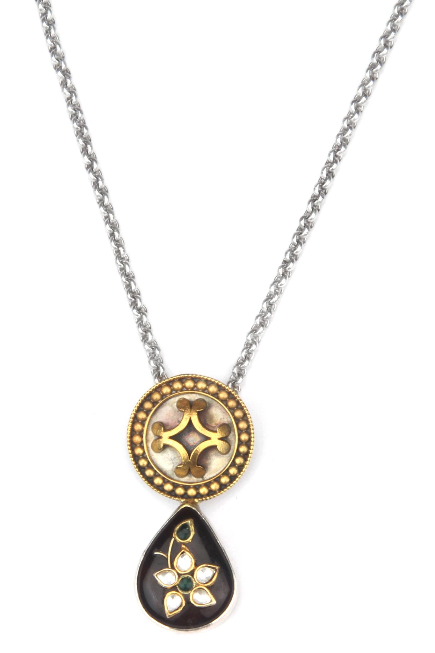 Amithi Labradorite & Kundan Embellished Pendant Necklace 