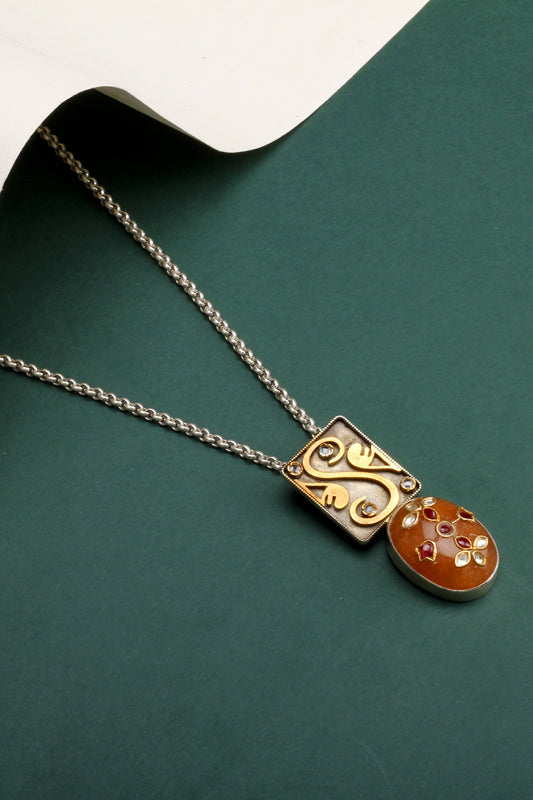 Delly Kundan Embellished Carved Pendant Necklace 