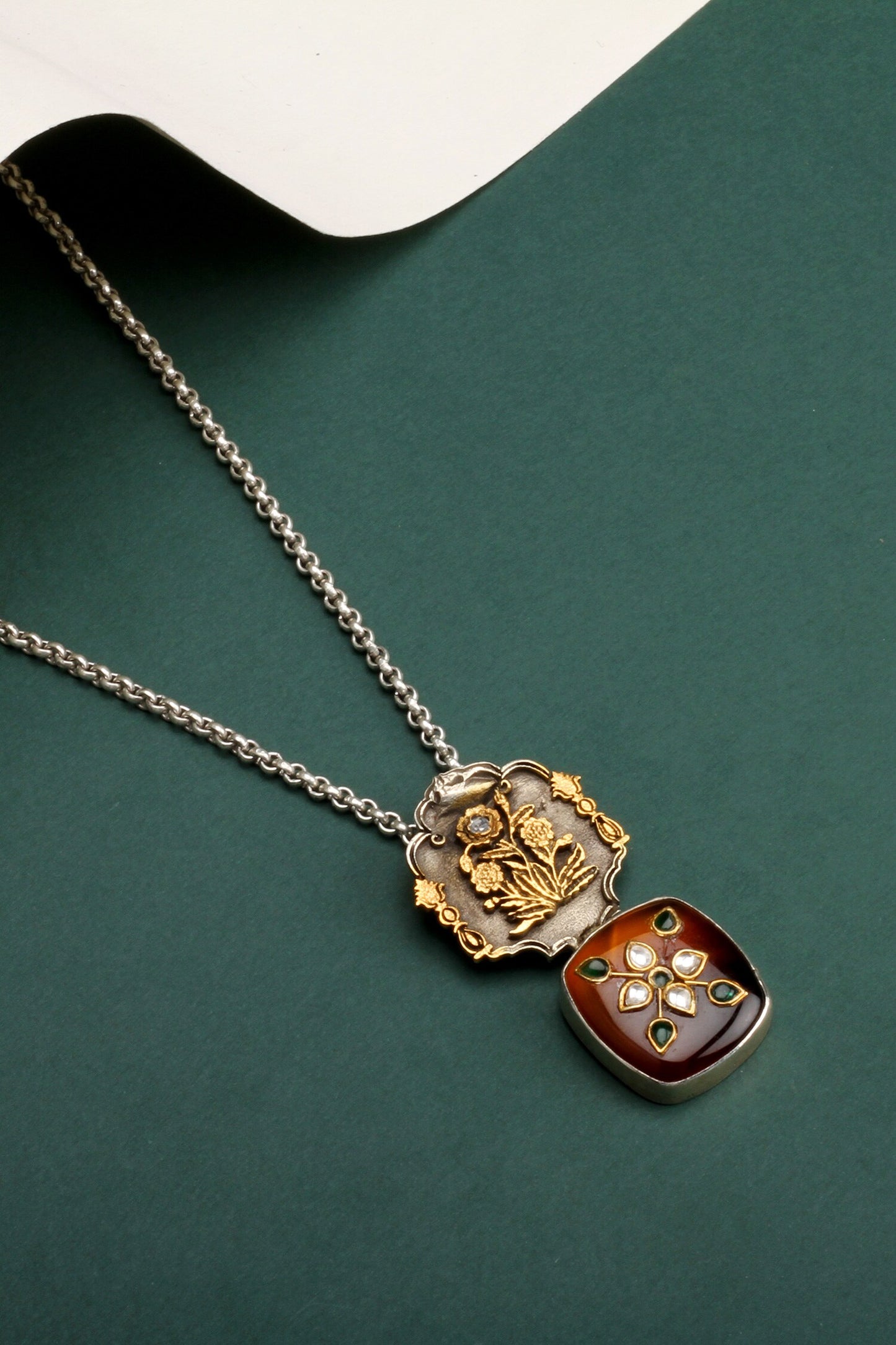 Anjuli Charming Floral Carved Pendant Necklace 