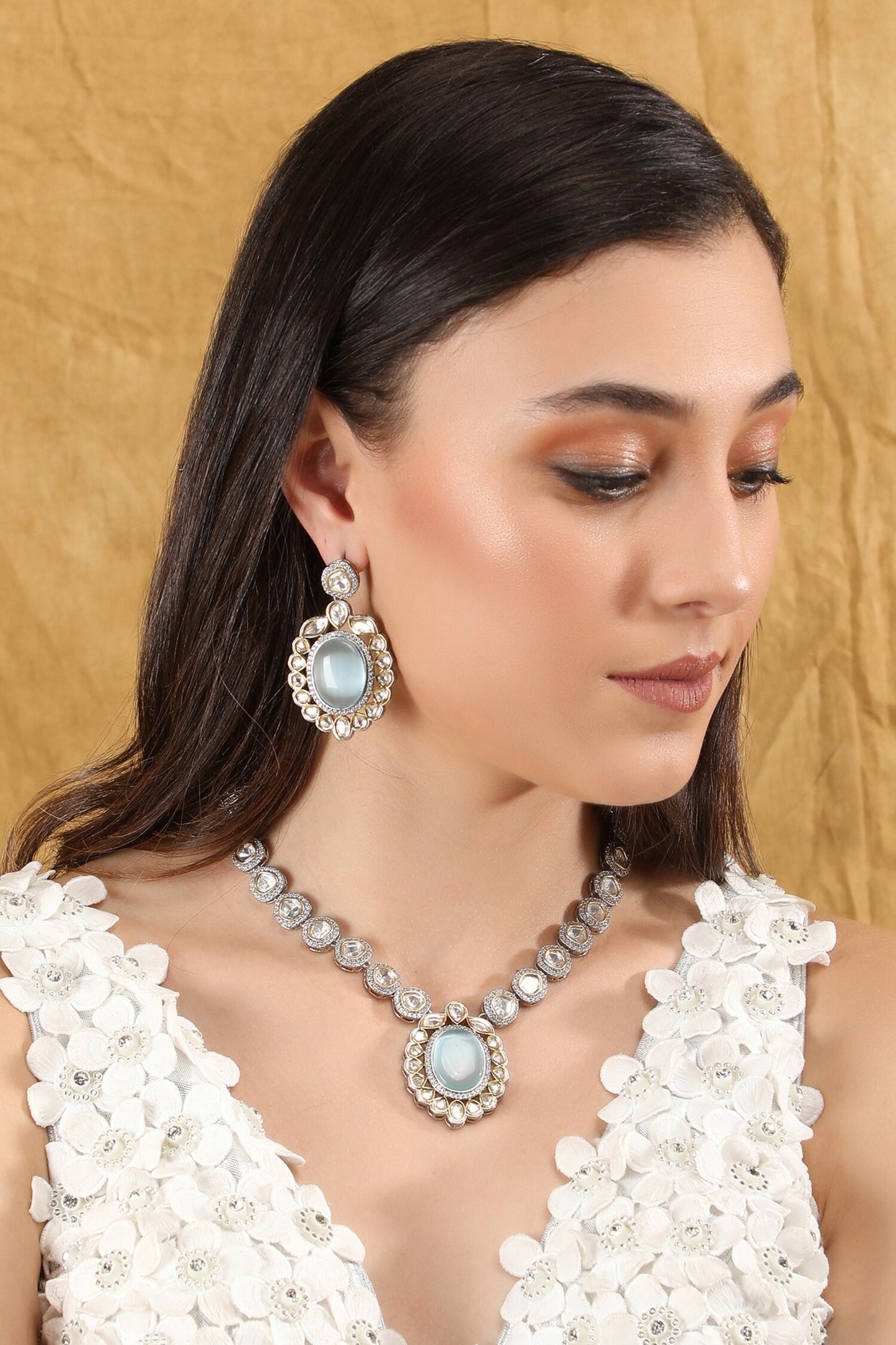 Rhodium Plated Embellished Necklace Set 