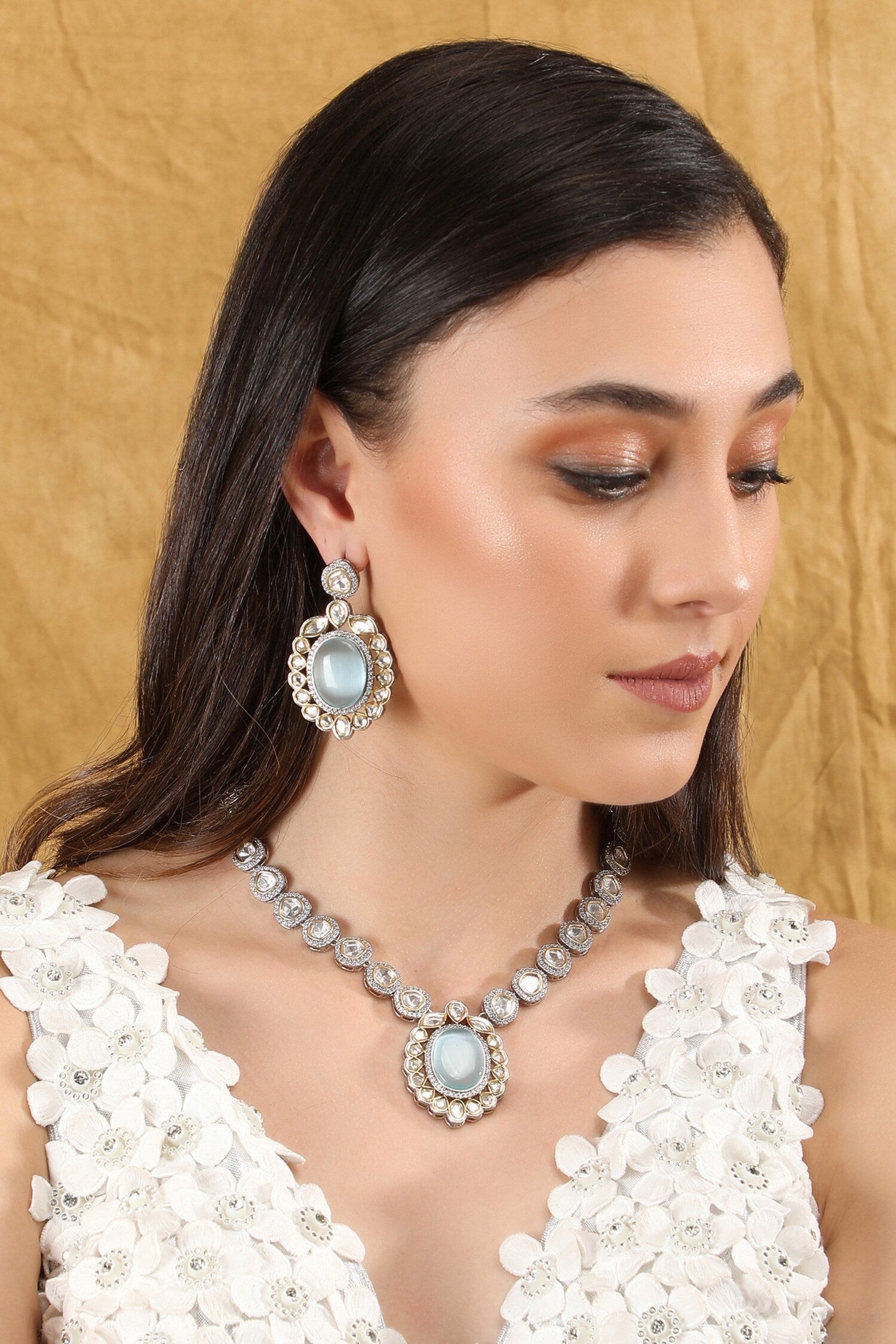 Rhodium Plated Embellished Necklace Set 