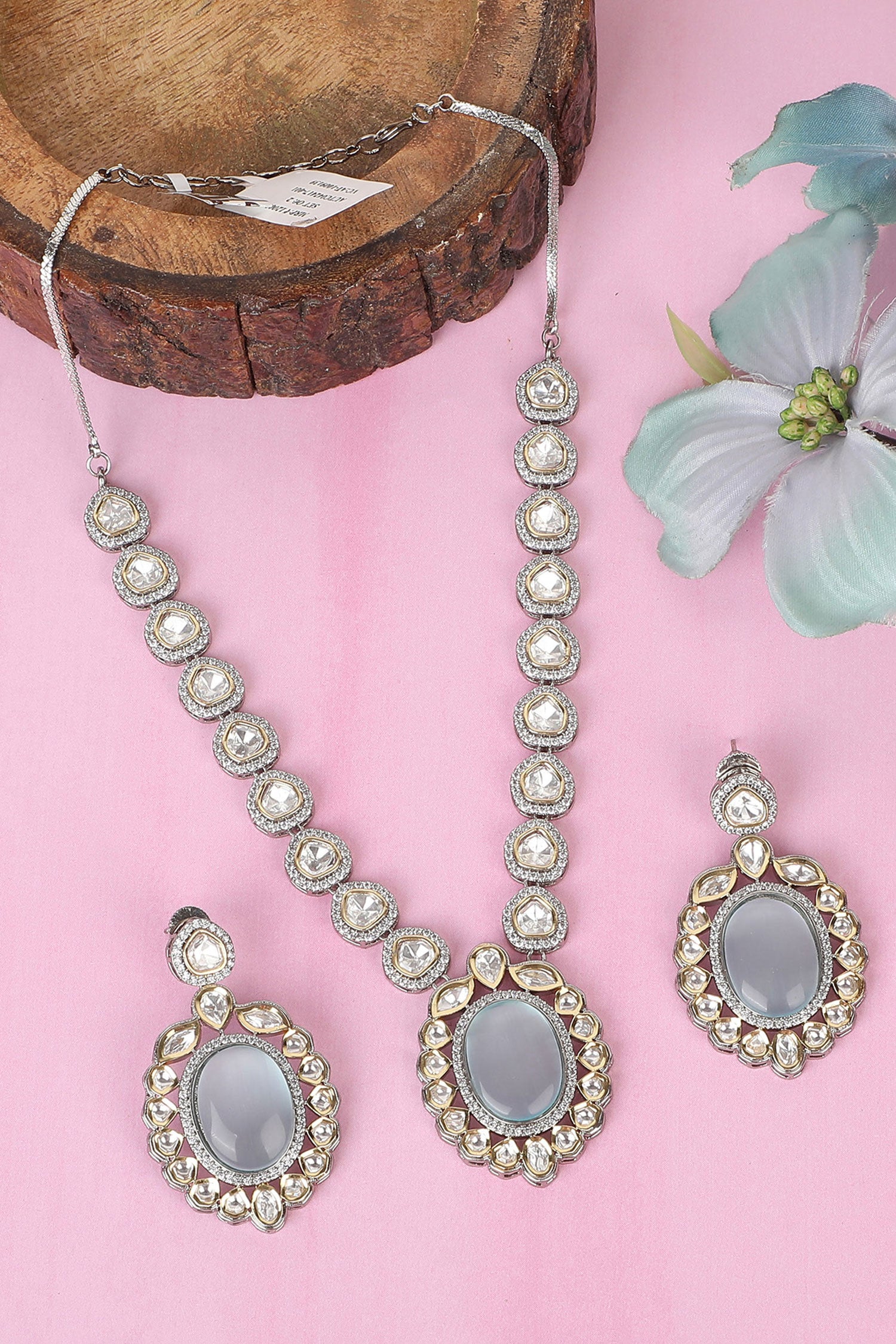 Rhodium Plated Embellished Necklace Set 
